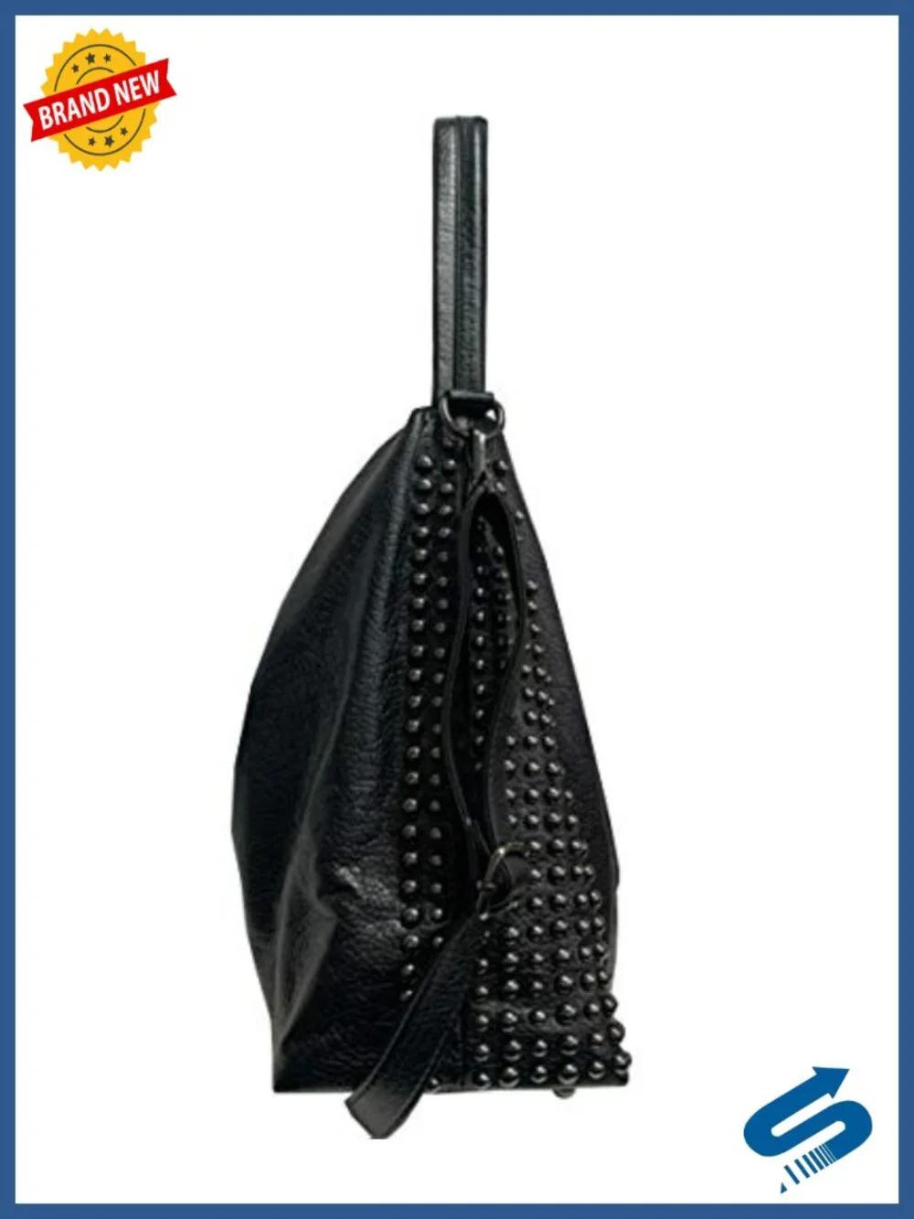 Large Gothic Studded Tote Satchel with Top Handle and Adjustable Shoulder
